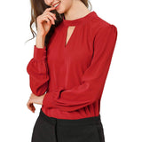 Women's Office Silk Shirt Keyhole Elegant Stand Collar Long Sleeve Silk Blouses - slipintosoft