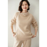 Women's Sideling Zip-up Cashmere Sweater Knitted Turtleneck Cashmere Pullover - slipintosoft