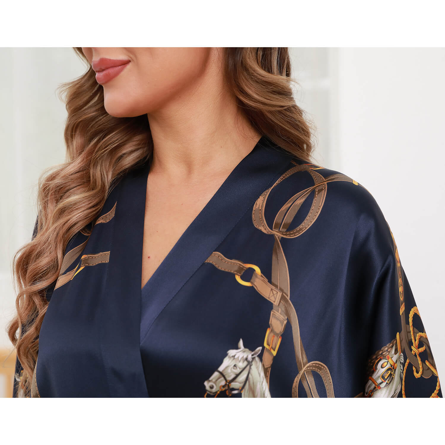 100% Long Mulberry Silk Kimono Robes Handpainted Hourse Luxury Women's Nightwear - slipintosoft