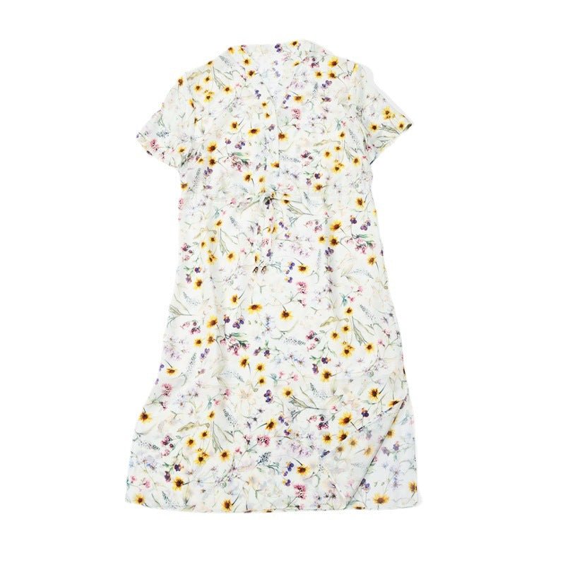 Womens Silk Shirt Dress with Button Front Drawstring Waist Floral Silk Dress
