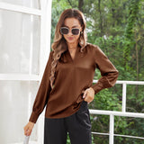 Women's Long Sleeves V Neck Silk Blouse - slipintosoft