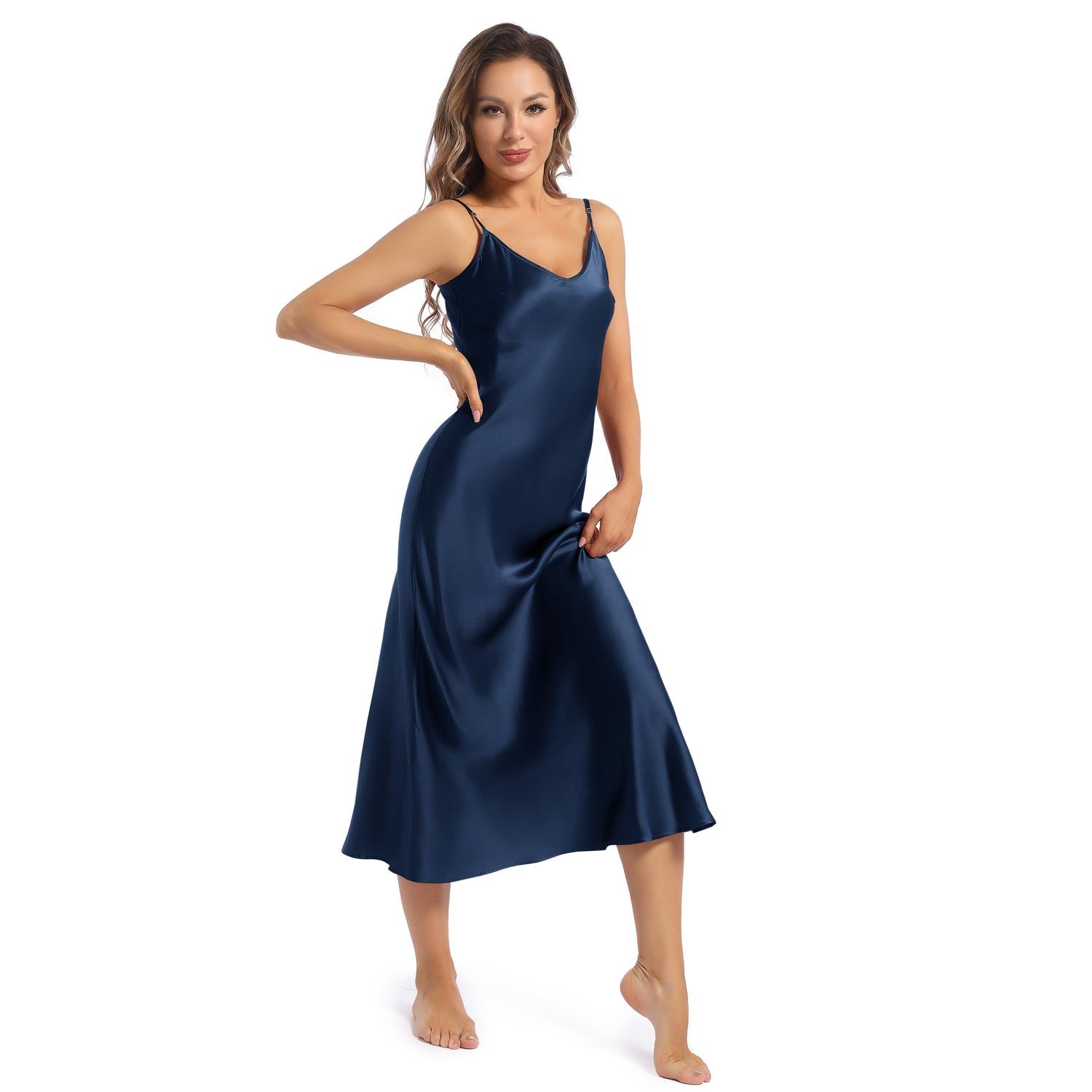 Women's Silk Nightgown Full Length Ladies Nightdress V Necked Long Silk Nightgowns - slipintosoft