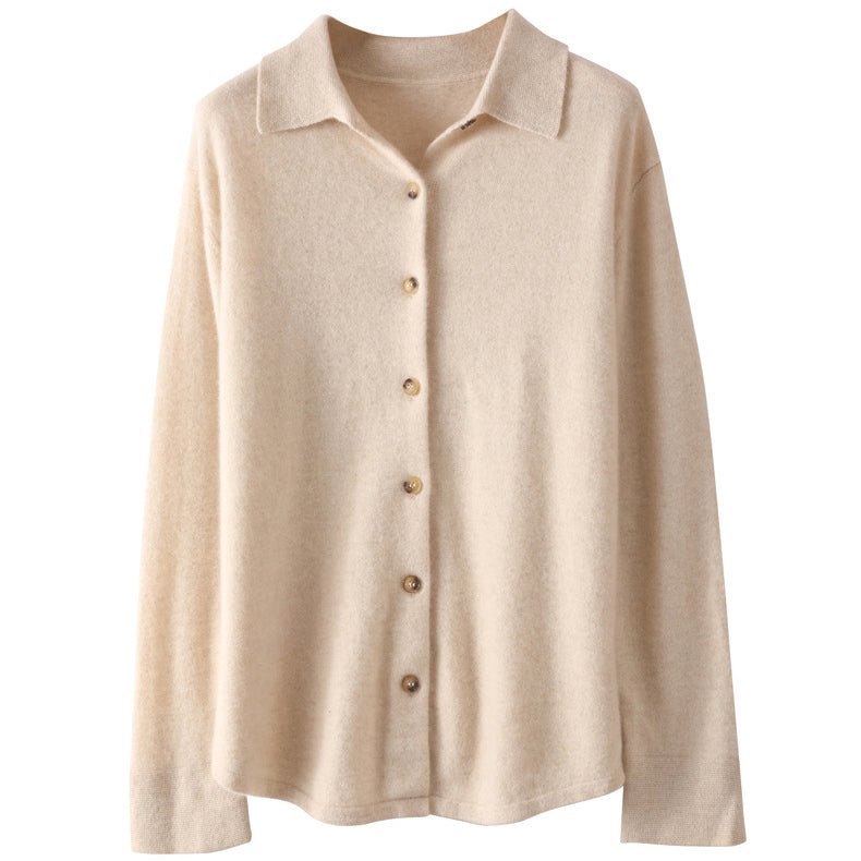 Women's Solid Color 100% Cashmere Button-Down Polo-Neck Cardigan - slipintosoft