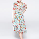 Spring New Women's Silk Floral Dress Pure 100% Pure Mulberry Silk Dresses - slipintosoft