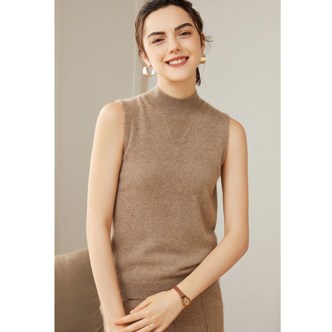 Women's Superfine 100% Cashmere Half Turtleneck Tank - slipintosoft