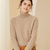 Women's Funnel- Neck Cashmere Sweater Long Sleeve Pullover Cashmere Sweater - slipintosoft