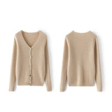 Women's V-Neck Button Cashmere Cardigan Long Sleeve Cashmere Cardigan - slipintosoft