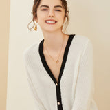 Women's V Neck White and Black Cashmere Cardigans Button-down Outwear - slipintosoft