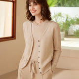 Women's V Necked Pure Cashmere Cardigans Knitted Cashmere Coat Sweater - slipintosoft