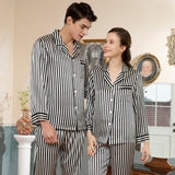 Ensemble de pyjama en soie à rayures longues pour couple Pyjamas assortis en soie