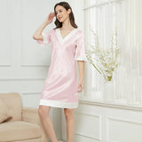 Chemise de nuit en soie de mûrier pour femmes, col en V, demi-manches, chemise de nuit en soie pour dames