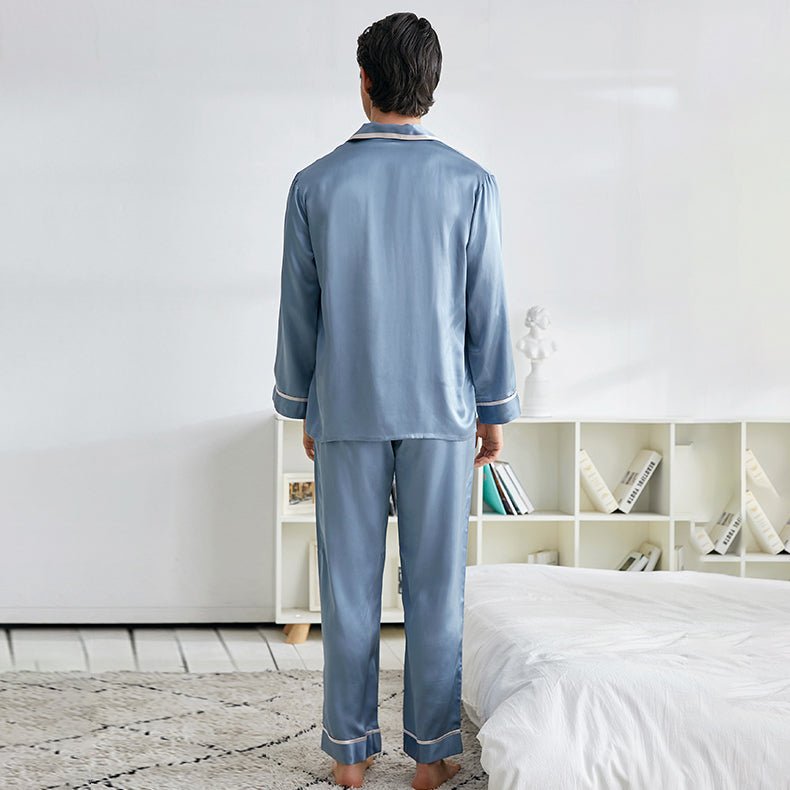Ensemble classique de pyjamas en soie pour hommes, vêtements de nuit de luxe à manches longues en soie de 19mm