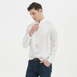 22 Momme – pull de luxe en soie pour hommes, chemise 100% Pure soie, manches longues, quatre boutons, col montant