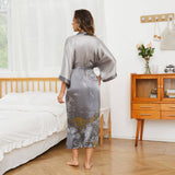 Long 100% Silk Kimono Robe with Belt HandPainted Tower Women Sleepwear - slipintosoft