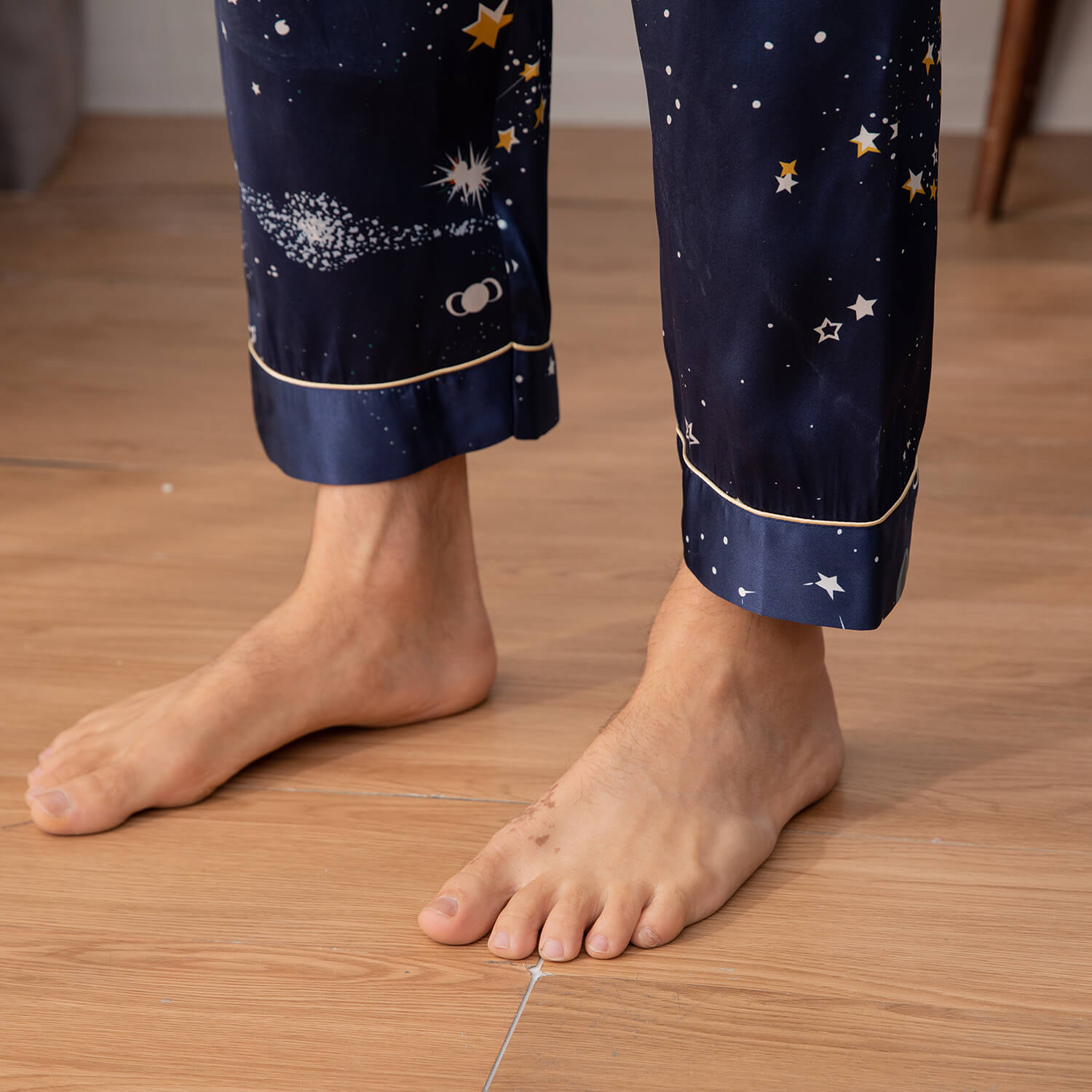 Long Silk Pajama Set for Men Luxury Print Comfortable Silk Nightwear - slipintosoft