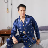 Long Silk Pajama Set for Men Luxury Print Comfortable Silk Nightwear - slipintosoft
