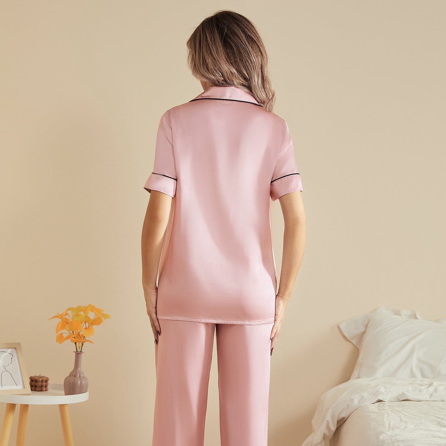 Mulberry Silk Pajama Set for Women Short Sleeve Long Pant Women's Silk Sleepwear - slipintosoft