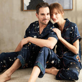 Short Printed Silk Matching Pajamas Silk Pajamas Sets for Couple - slipintosoft