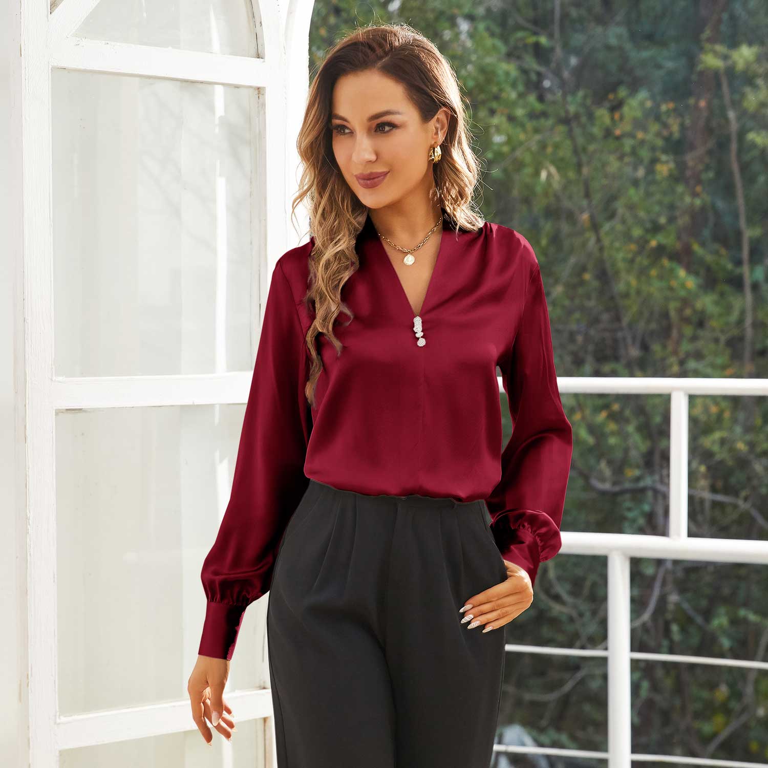 Silk Blouse For Women Elegant Silk Shirts 100% Mulberry Silk Long Sleeves Top - slipintosoft