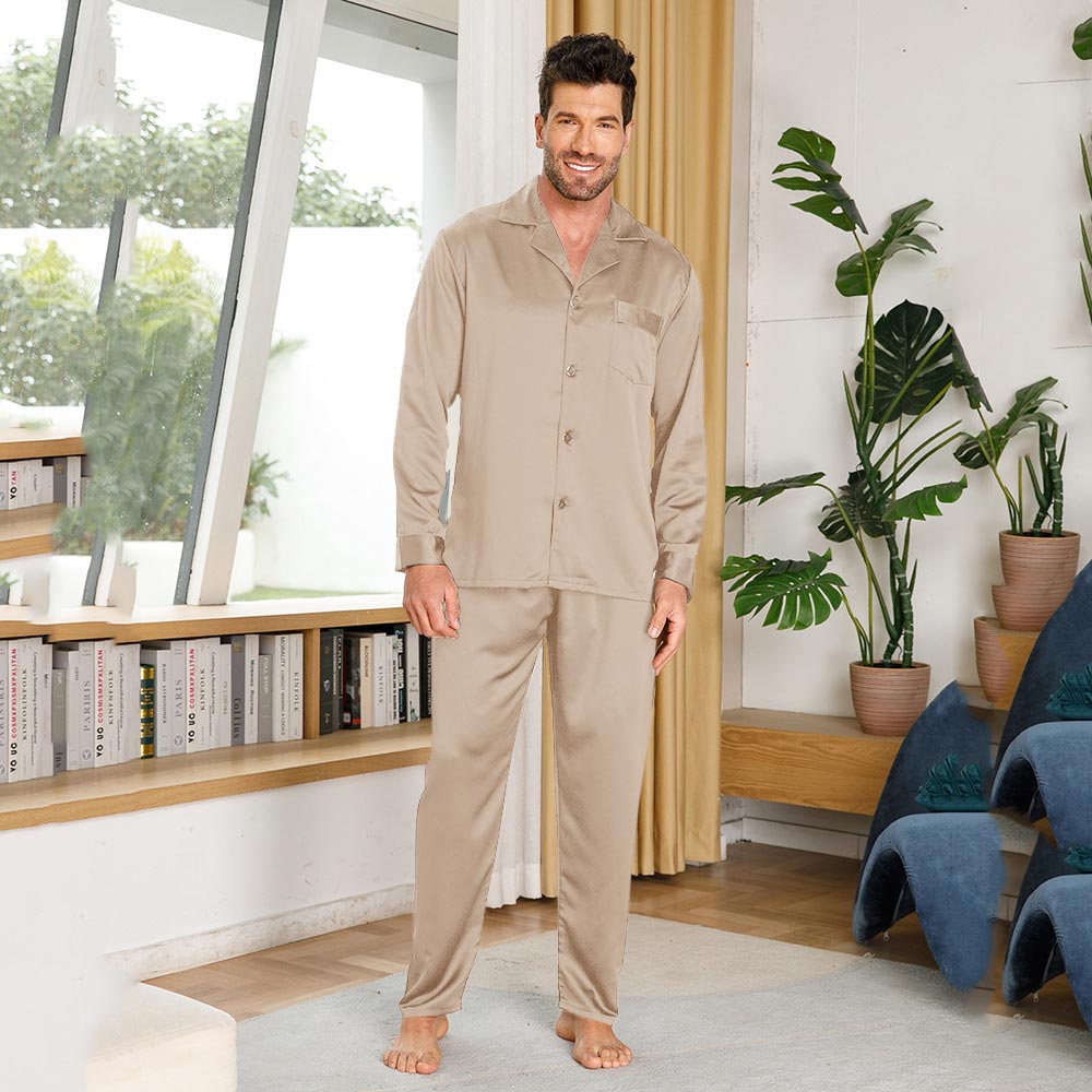 Silk Pajamas for Men Long Sleeve Soft Comfortable 100% Real Silk Pajamas Set - slipintosoft