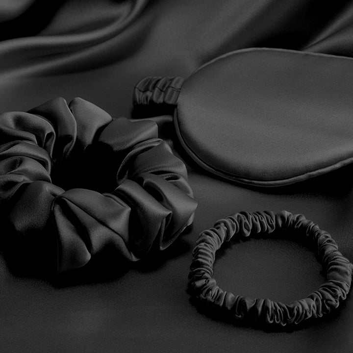 Silk Travel Essential Set 3 PCS Pure Silk Pillowcase Silk Scrunchy And Eyemask - slipintosoft