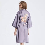 Ladies 100% Short Silk Kimono Robe Purple Peony High Quality Elegant Bathing Robes with Fashionable Floral Printed All Sizes -  slipintosoft