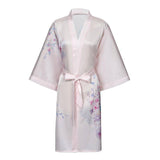Ladies' Short Pink Silk Kimono Robes Luxurious Blossoms Painting Silk Nightdress All Sizes -  slipintosoft