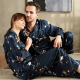 Ensembles de pyjamas en soie de pyjamas assortis en soie imprimés longs pour couple