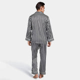 Ensemble de pyjama en soie long rayé pour hommes Pyjama en soie à rayures noires et blanches