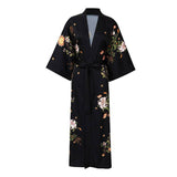 19 Momme Long Silk Kimono Robe Luxury Black Cherry Blossom Prints with Belt Toutes les tailles