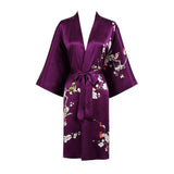 Kimono court en soie Robe de chambre en soie de fleurs de cerisier pour femme