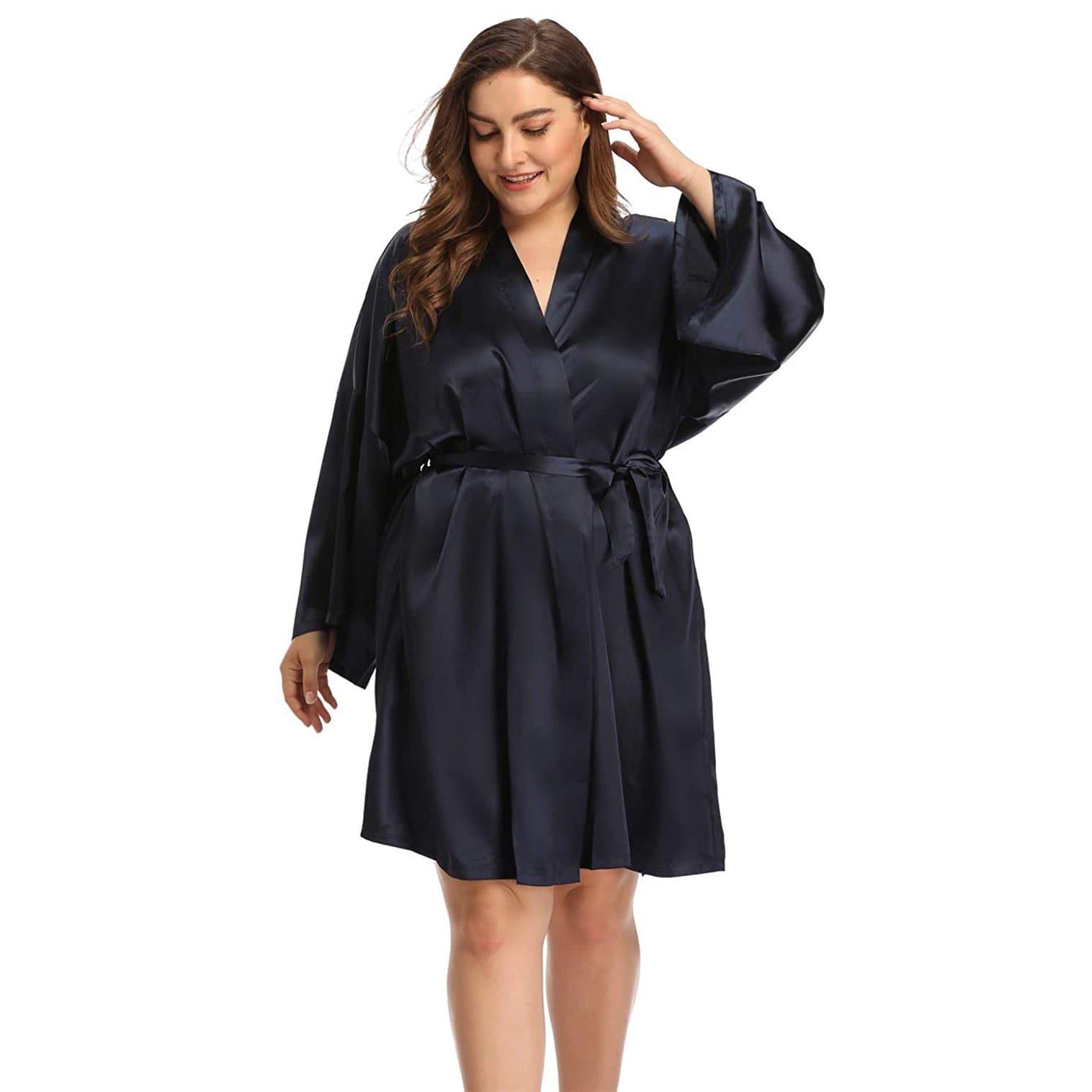 Robes en soie grande taille pour femmes avec ceinture 100% Robe kimono courte en soie véritable peignoirs en soie de mûrier