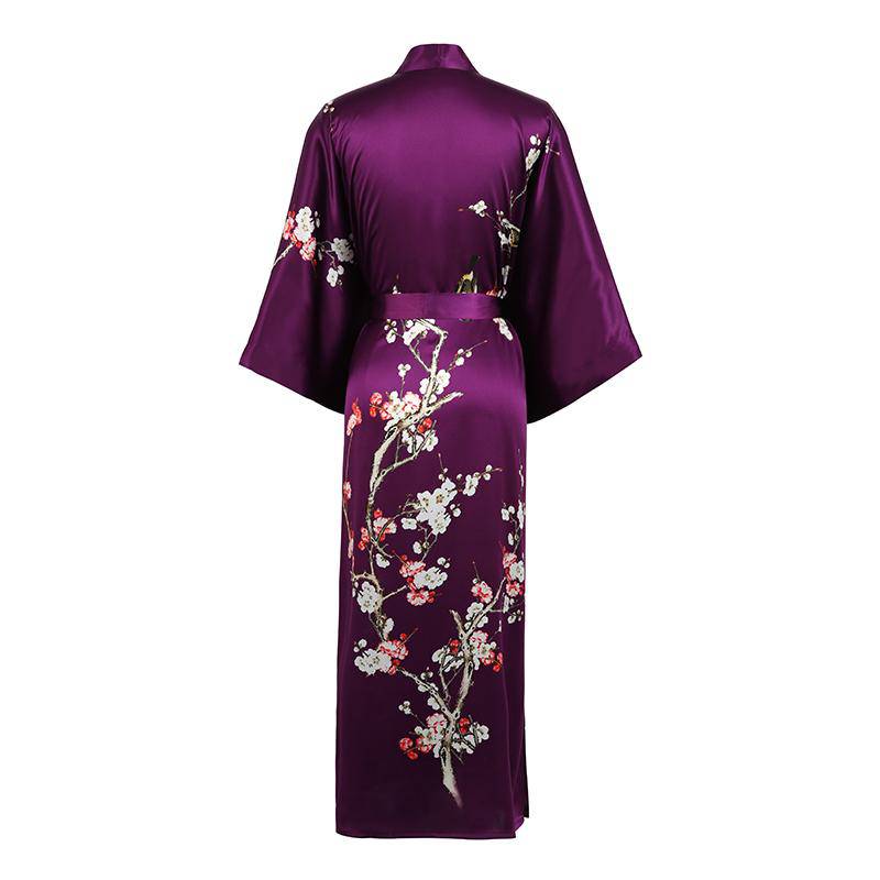 Quality 100% Long Silk Kimono for Women Cherry Blossom Printing Ladies Luxury Mulberry Silk Kimono Robe -  slipintosoft
