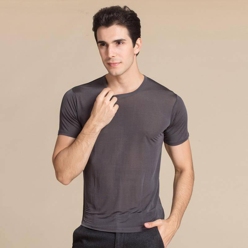 T-shirt classique à col rond en soie pour hommes, sous-vêtements à manches courtes, chemises tricotées en soie pour hommes