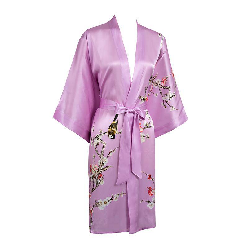 Short Silk Kimono Robe Women's Cherry Blossom Personalized Silk Kimono Dressing Gown Lounge Wears For Women -  slipintosoft