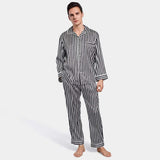 Ensemble de pyjama en soie long rayé pour hommes Pyjama en soie à rayures noires et blanches