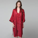 Ensemble chemise de nuit et Robe longue en soie pour femmes, manches longues, ensemble de vêtements de nuit en soie