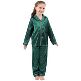 Ensemble pyjama en soie pour fille, pyjama en soie pour enfants, manches longues, boutonné, vêtements de nuit en soie