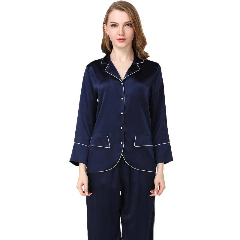 Meilleur ensemble de pyjamas en soie pour femmes, manches longues,  vêtements de nuit en soie 100% avec poche