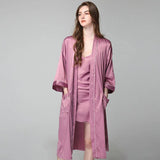 Ensemble chemise de nuit et Robe longue en soie pour femmes, manches longues, ensemble de vêtements de nuit en soie