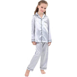 Ensemble pyjama en soie pour fille, pyjama en soie pour enfants, manches longues, boutonné, vêtements de nuit en soie