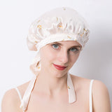 Bonnet de nuit en soie imprimé Floral 19 Momme, Bonnet d'emballage de cheveux en soie pour dormir, Style plissé