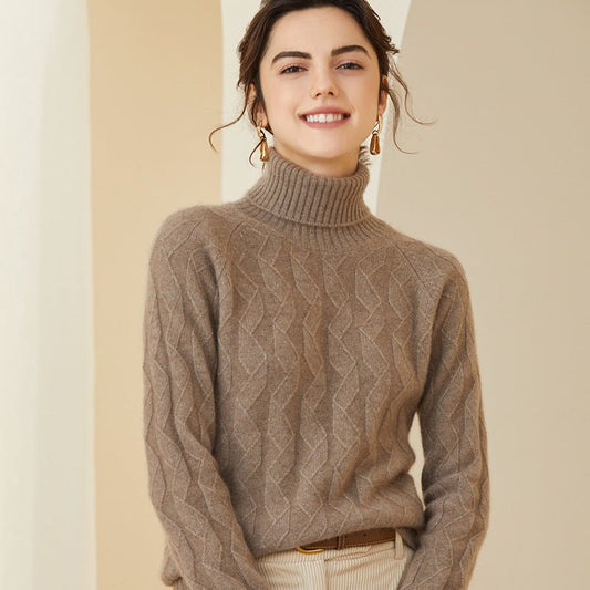 Women's Funnel-Neck Cashmere Sweater Long Sleeve Soft Warm Cashmere Tops - slipintosoft