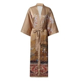 Robe Kimono longue en soie pour femmes avec des grues de ceinture imprime la peinture de paysage classique à la fois Robe